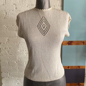 Vintage knit stretch knit cap sleeve cream top sz S or M
